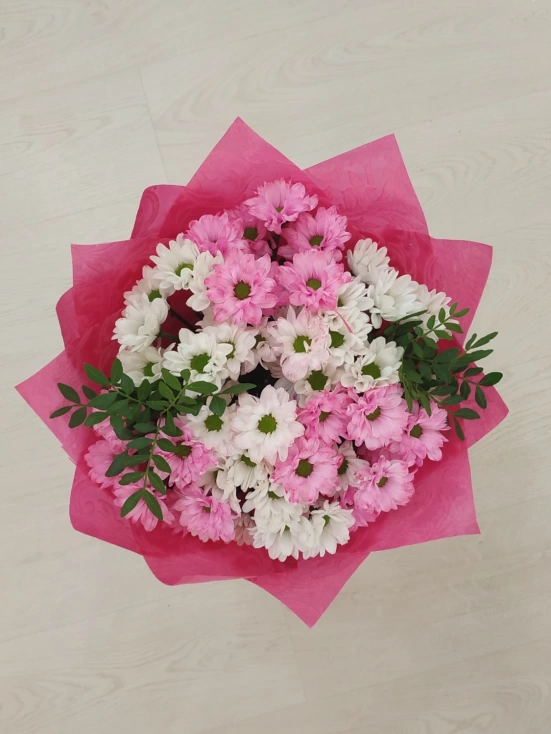 Букет из хризантем (бело-розовый) фото 2